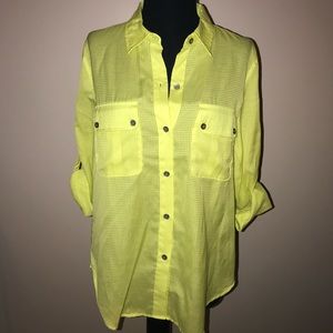 Calvin Klein neon yellow button down shirt size SP